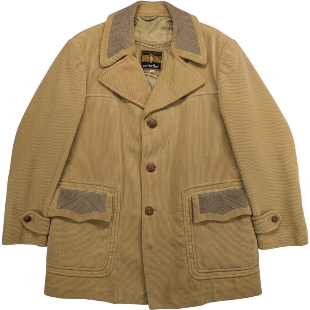 Vintage Cortefiel Mens Tan Corduroy Car‎ Coat Jacket 70s Western Spain Size 44